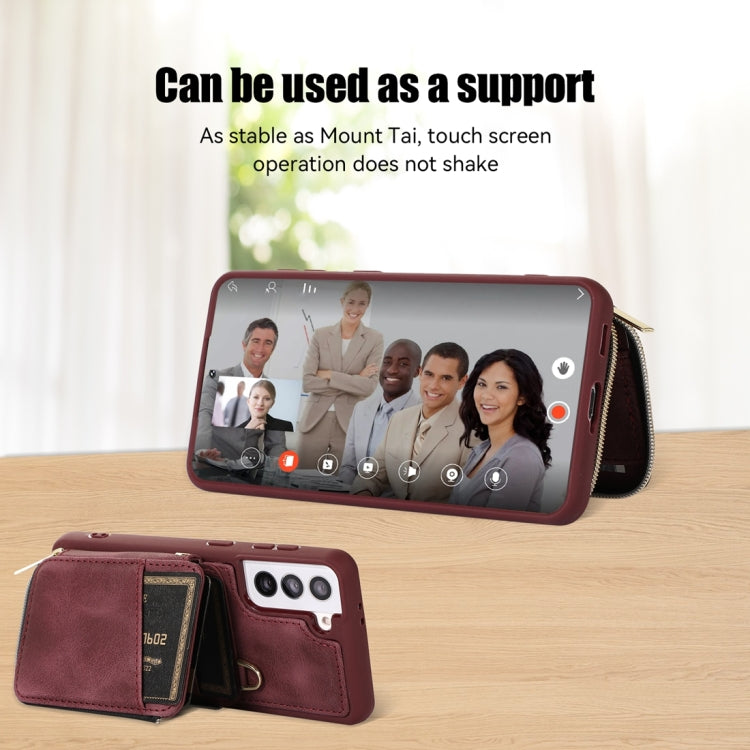 For Samsung Galaxy S21 5G Zipper Card Bag Back Cover Phone Case