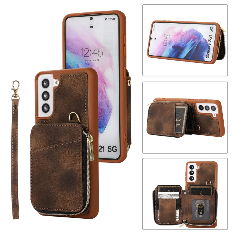 For Samsung Galaxy S21 5G Zipper Card Bag Back Cover Phone Case