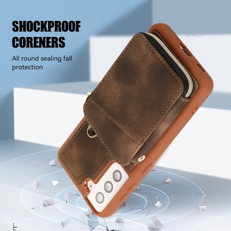 For Samsung Galaxy S21 5G Zipper Card Bag Back Cover Phone Case
