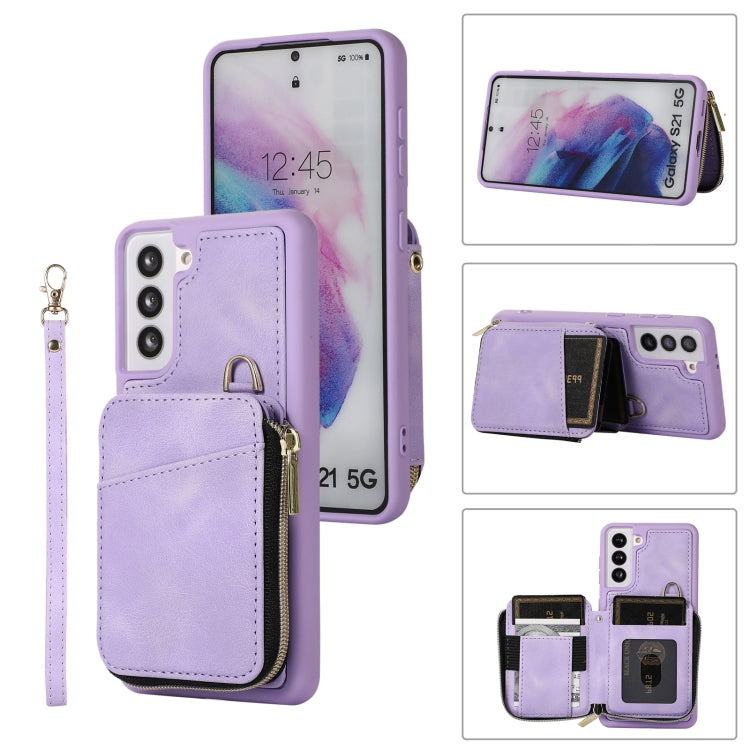 For Samsung Galaxy S21 5G Zipper Card Bag Back Cover Phone Case