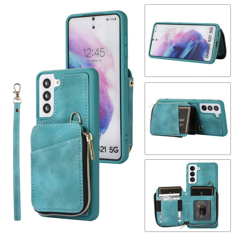 For Samsung Galaxy S21 5G Zipper Card Bag Back Cover Phone Case