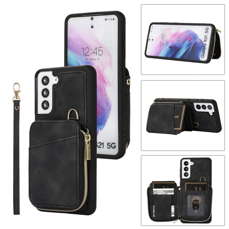 For Samsung Galaxy S21 5G Zipper Card Bag Back Cover Phone Case