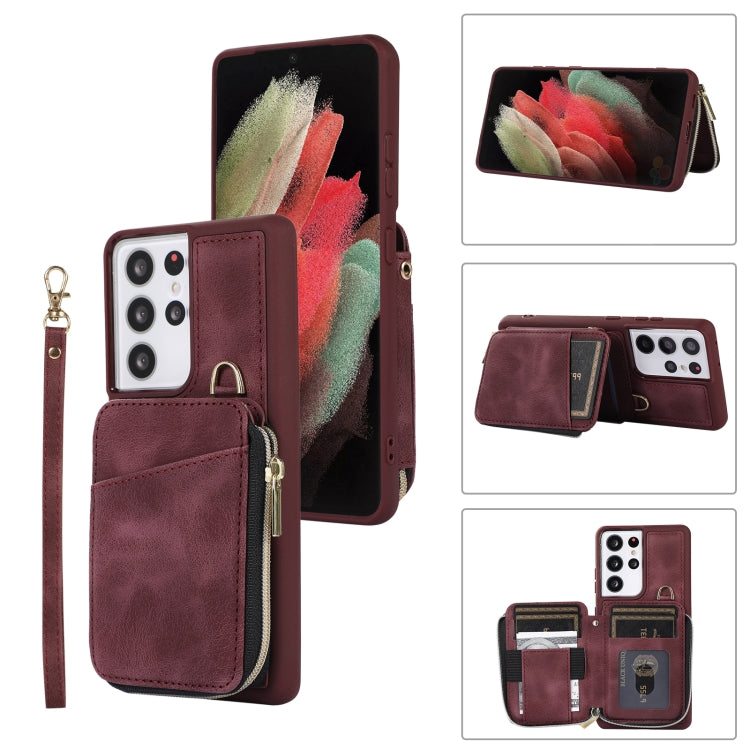For Samsung Galaxy S21 Ultra 5G Zipper Card Bag Back Cover Phone Case
