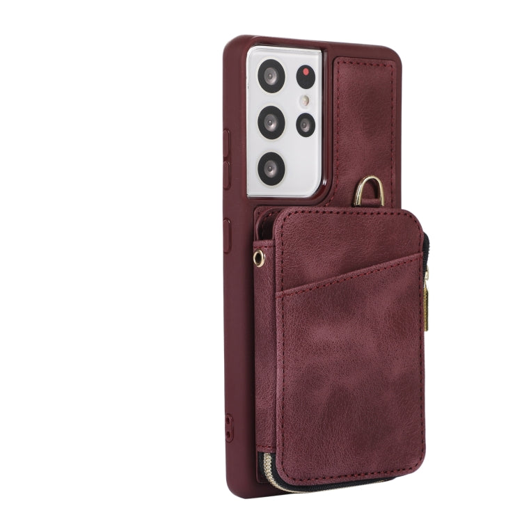 For Samsung Galaxy S21 Ultra 5G Zipper Card Bag Back Cover Phone Case