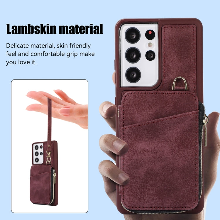 For Samsung Galaxy S21 Ultra 5G Zipper Card Bag Back Cover Phone Case