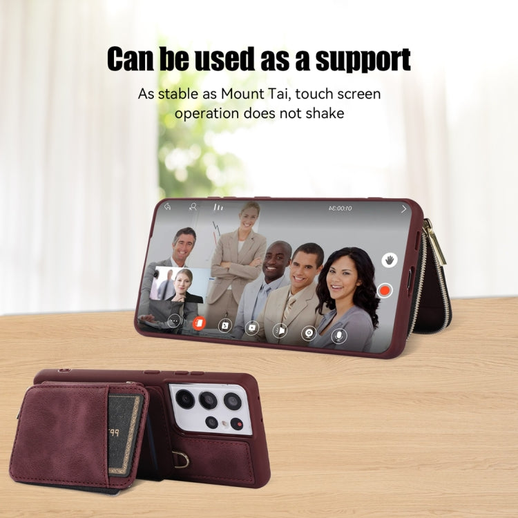For Samsung Galaxy S21 Ultra 5G Zipper Card Bag Back Cover Phone Case