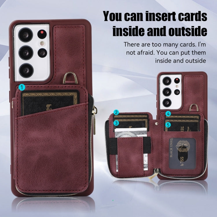 For Samsung Galaxy S21 Ultra 5G Zipper Card Bag Back Cover Phone Case