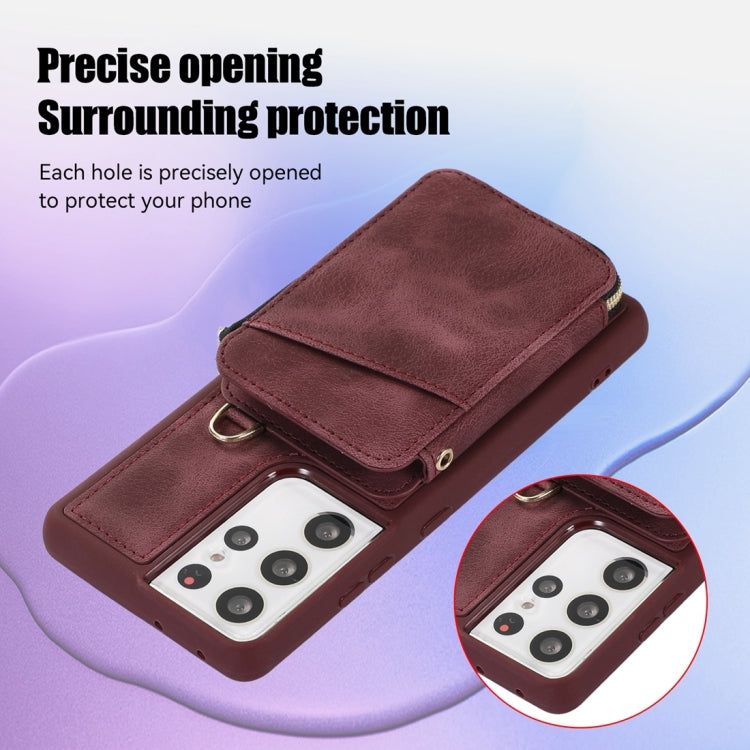 For Samsung Galaxy S21 Ultra 5G Zipper Card Bag Back Cover Phone Case