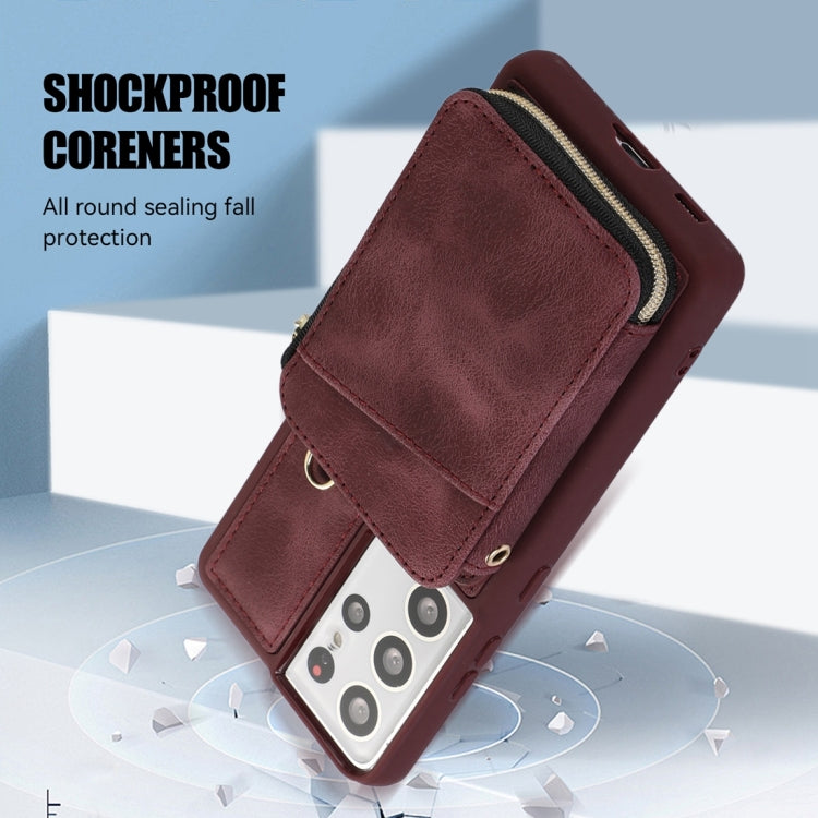 For Samsung Galaxy S21 Ultra 5G Zipper Card Bag Back Cover Phone Case