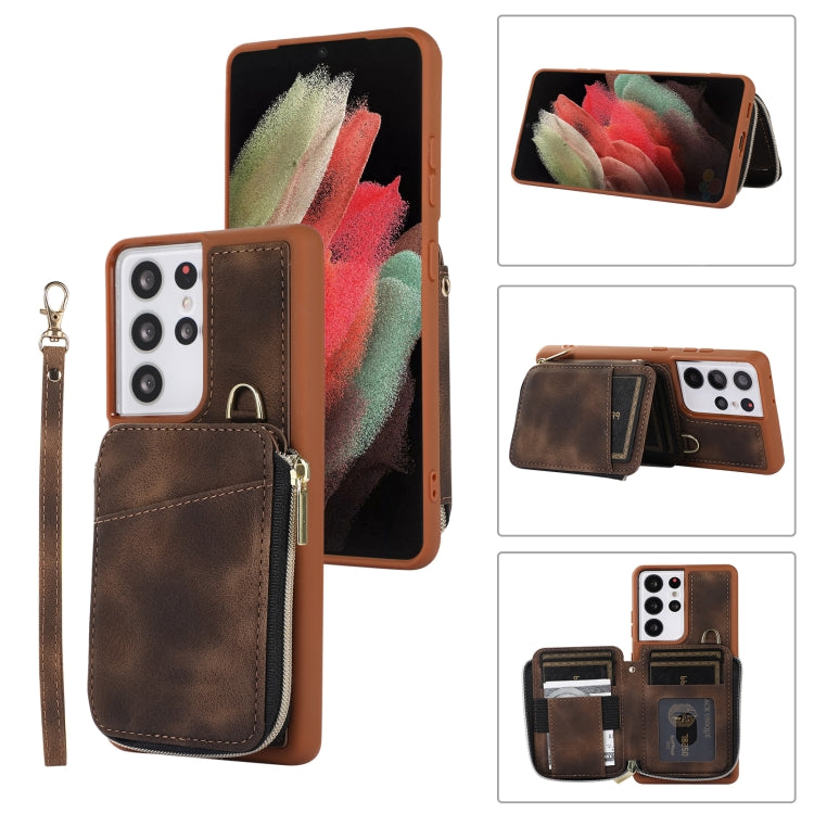 For Samsung Galaxy S21 Ultra 5G Zipper Card Bag Back Cover Phone Case