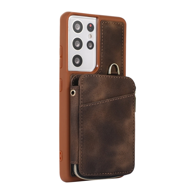 For Samsung Galaxy S21 Ultra 5G Zipper Card Bag Back Cover Phone Case