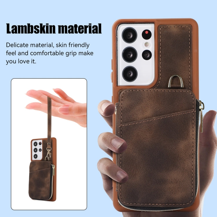 For Samsung Galaxy S21 Ultra 5G Zipper Card Bag Back Cover Phone Case