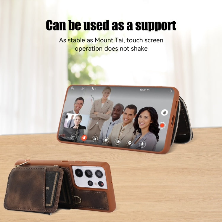 For Samsung Galaxy S21 Ultra 5G Zipper Card Bag Back Cover Phone Case