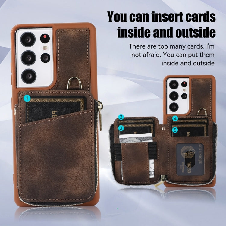 For Samsung Galaxy S21 Ultra 5G Zipper Card Bag Back Cover Phone Case