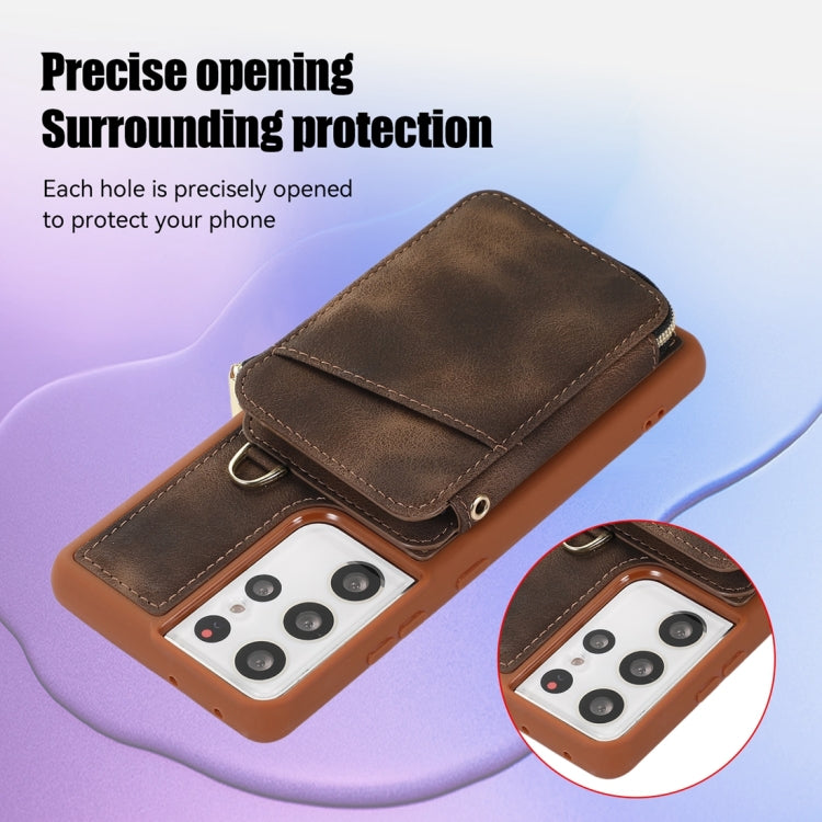 For Samsung Galaxy S21 Ultra 5G Zipper Card Bag Back Cover Phone Case