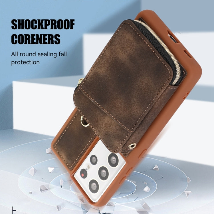 For Samsung Galaxy S21 Ultra 5G Zipper Card Bag Back Cover Phone Case