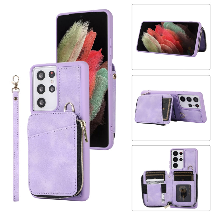 For Samsung Galaxy S21 Ultra 5G Zipper Card Bag Back Cover Phone Case
