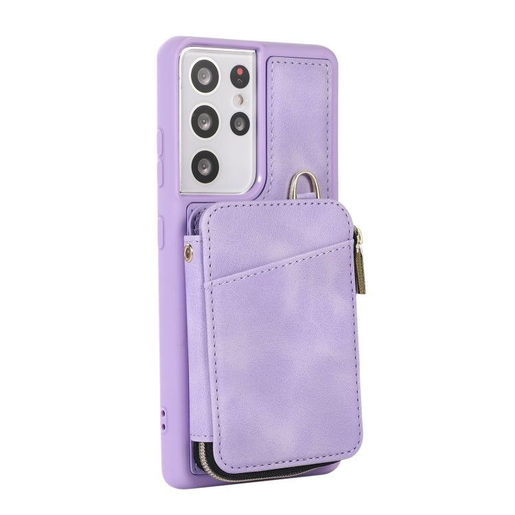 For Samsung Galaxy S21 Ultra 5G Zipper Card Bag Back Cover Phone Case