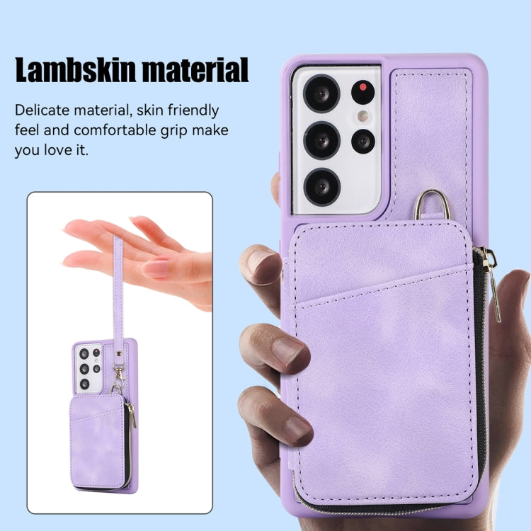 For Samsung Galaxy S21 Ultra 5G Zipper Card Bag Back Cover Phone Case