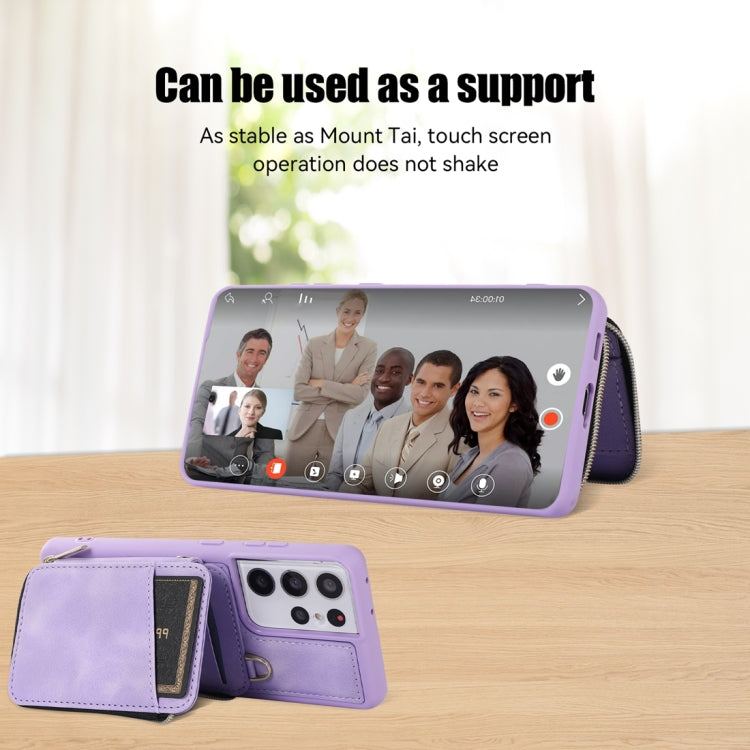 For Samsung Galaxy S21 Ultra 5G Zipper Card Bag Back Cover Phone Case