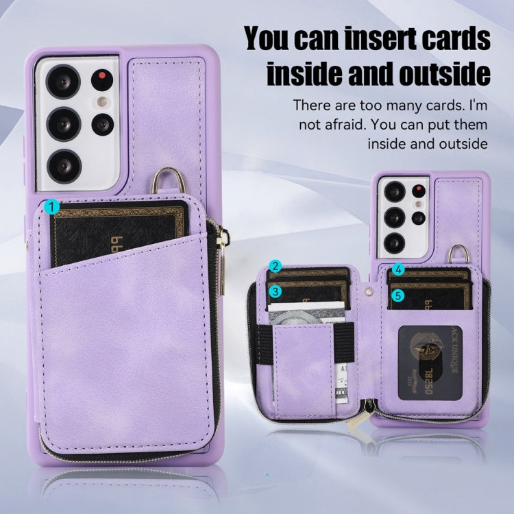 For Samsung Galaxy S21 Ultra 5G Zipper Card Bag Back Cover Phone Case
