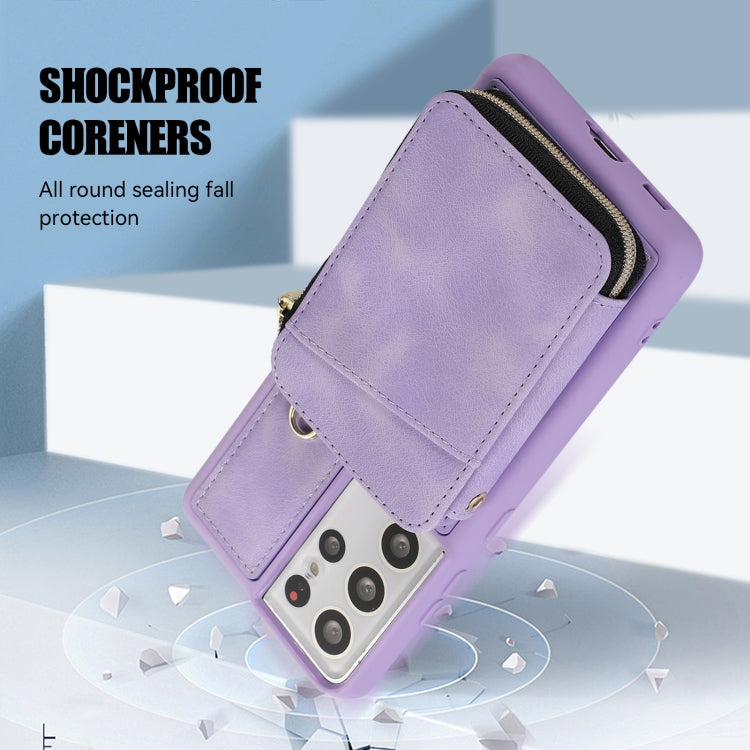 For Samsung Galaxy S21 Ultra 5G Zipper Card Bag Back Cover Phone Case