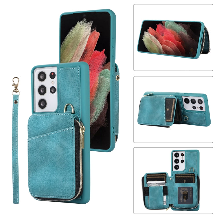 For Samsung Galaxy S21 Ultra 5G Zipper Card Bag Back Cover Phone Case