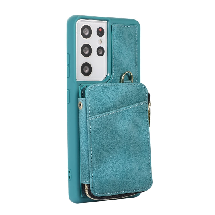 For Samsung Galaxy S21 Ultra 5G Zipper Card Bag Back Cover Phone Case