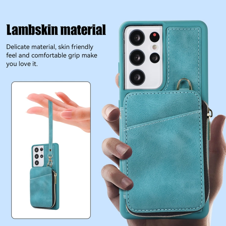 For Samsung Galaxy S21 Ultra 5G Zipper Card Bag Back Cover Phone Case