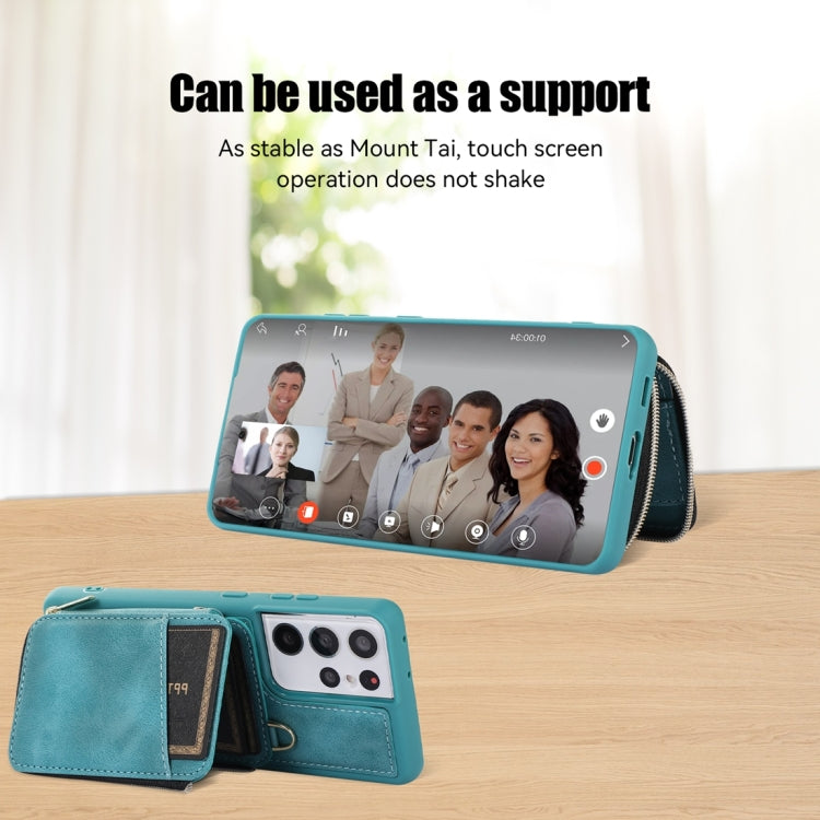 For Samsung Galaxy S21 Ultra 5G Zipper Card Bag Back Cover Phone Case
