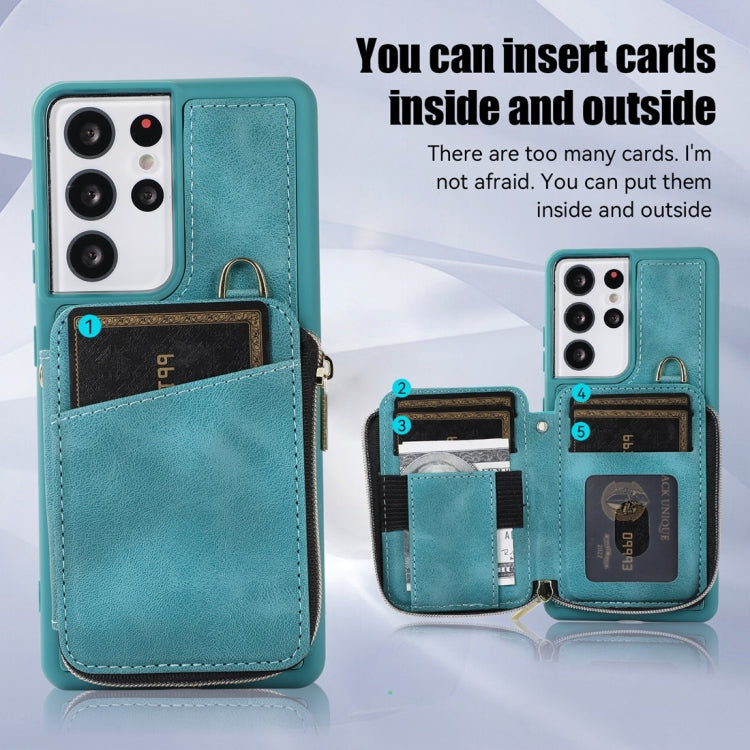 For Samsung Galaxy S21 Ultra 5G Zipper Card Bag Back Cover Phone Case