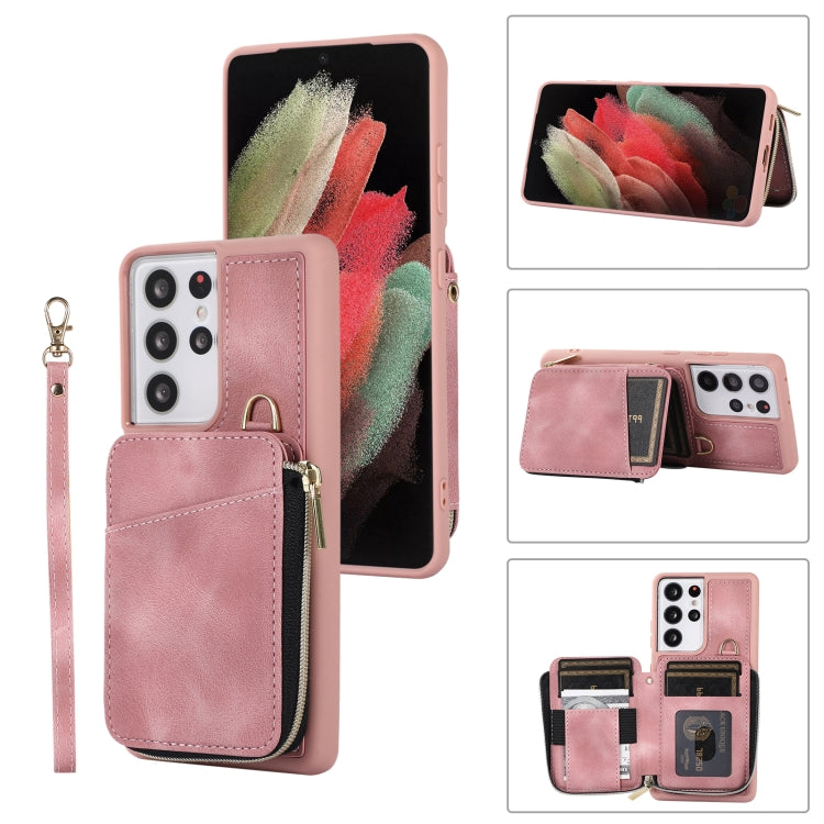 For Samsung Galaxy S21 Ultra 5G Zipper Card Bag Back Cover Phone Case