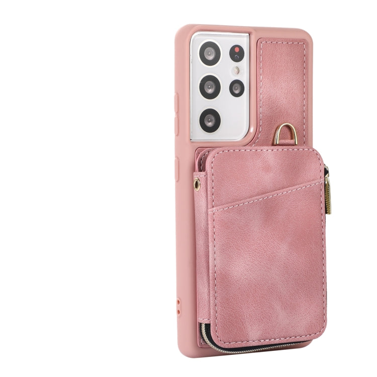 For Samsung Galaxy S21 Ultra 5G Zipper Card Bag Back Cover Phone Case