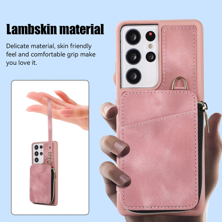 For Samsung Galaxy S21 Ultra 5G Zipper Card Bag Back Cover Phone Case