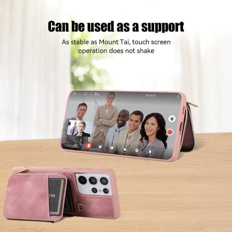 For Samsung Galaxy S21 Ultra 5G Zipper Card Bag Back Cover Phone Case