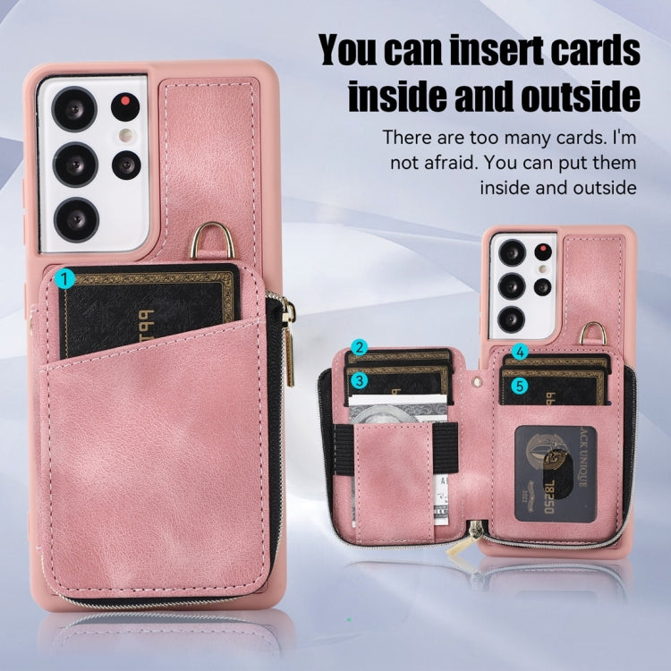 For Samsung Galaxy S21 Ultra 5G Zipper Card Bag Back Cover Phone Case