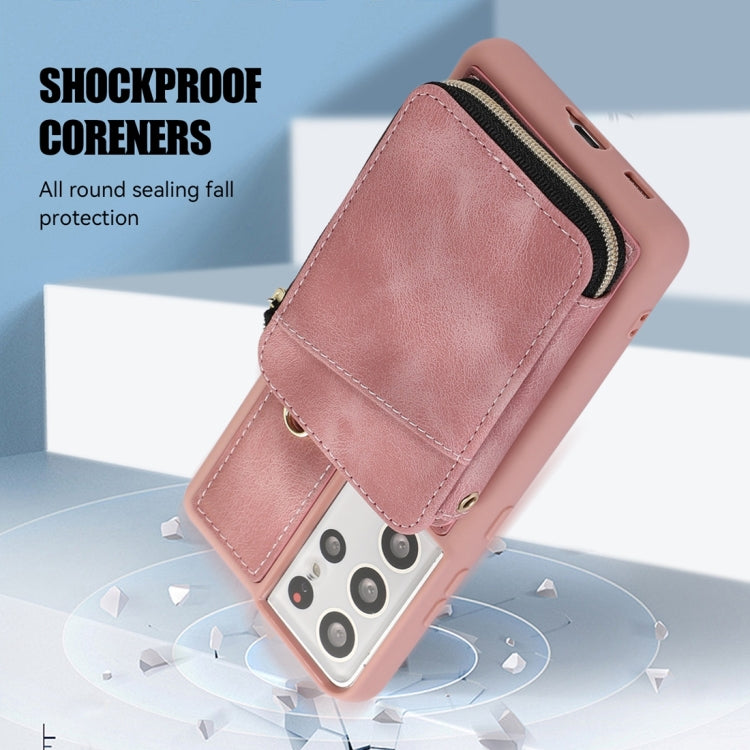 For Samsung Galaxy S21 Ultra 5G Zipper Card Bag Back Cover Phone Case