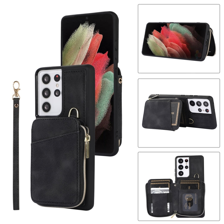 For Samsung Galaxy S21 Ultra 5G Zipper Card Bag Back Cover Phone Case