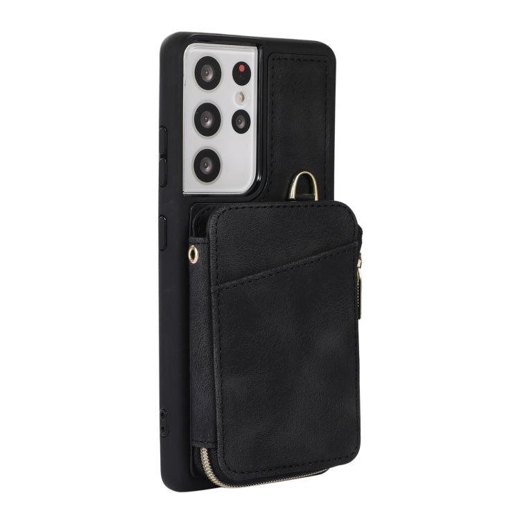 For Samsung Galaxy S21 Ultra 5G Zipper Card Bag Back Cover Phone Case