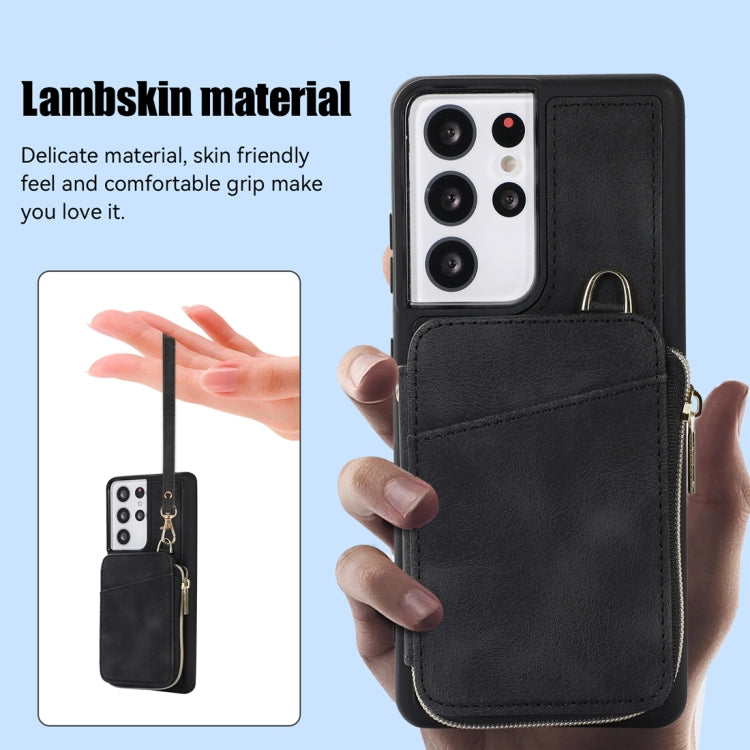 For Samsung Galaxy S21 Ultra 5G Zipper Card Bag Back Cover Phone Case