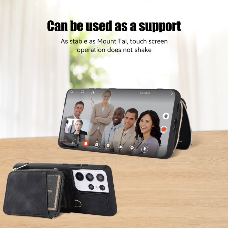 For Samsung Galaxy S21 Ultra 5G Zipper Card Bag Back Cover Phone Case
