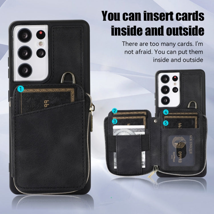 For Samsung Galaxy S21 Ultra 5G Zipper Card Bag Back Cover Phone Case
