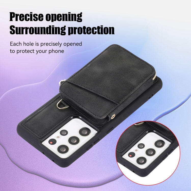 For Samsung Galaxy S21 Ultra 5G Zipper Card Bag Back Cover Phone Case