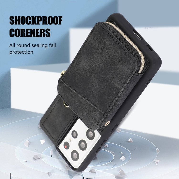 For Samsung Galaxy S21 Ultra 5G Zipper Card Bag Back Cover Phone Case
