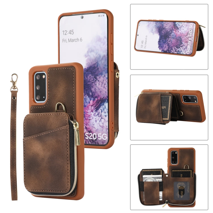 For Samsung Galaxy S20 Zipper Card Bag Back Cover Phone Case