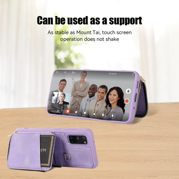 For Samsung Galaxy S20 Zipper Card Bag Back Cover Phone Case