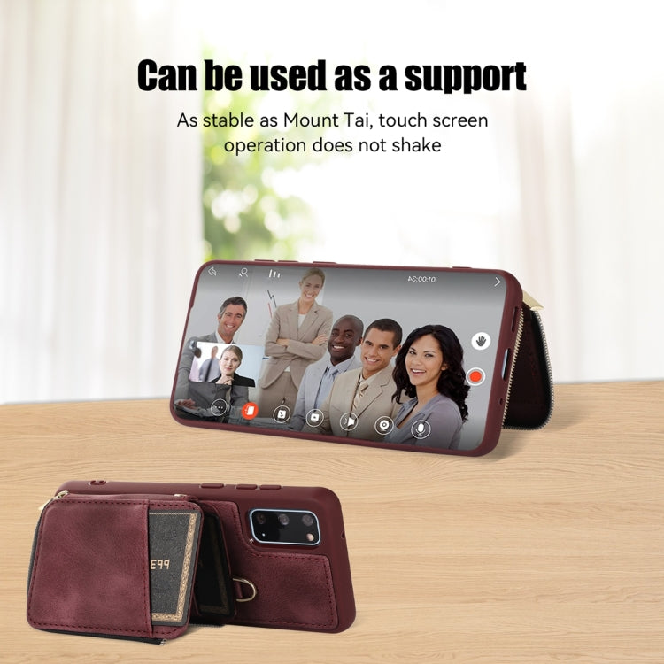 For Samsung Galaxy S20+ Zipper Card Bag Back Cover Phone Case