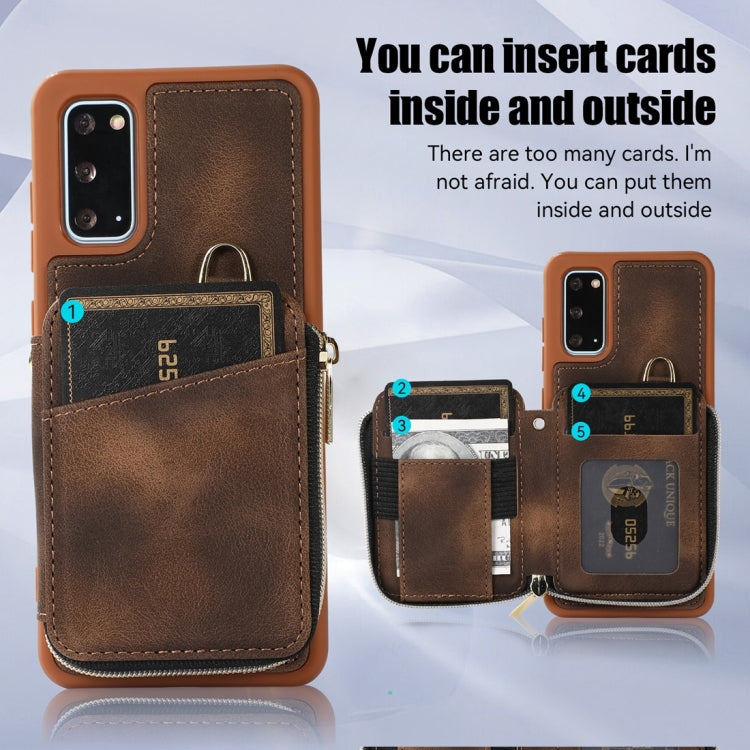 For Samsung Galaxy S20+ Zipper Card Bag Back Cover Phone Case
