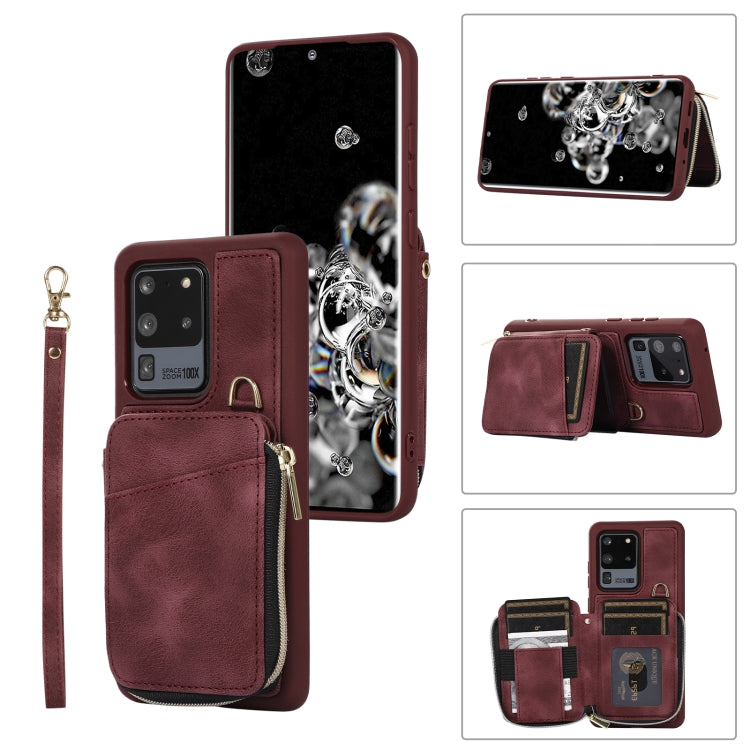 For Samsung Galaxy S20 Ultra Zipper Card Bag Back Cover Phone Case