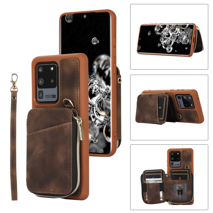 For Samsung Galaxy S20 Ultra Zipper Card Bag Back Cover Phone Case
